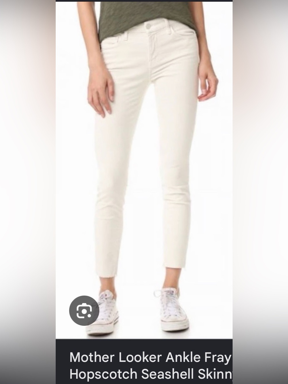 MOTHER Seashell Looker Ankle Fray Hopscotch white jeans